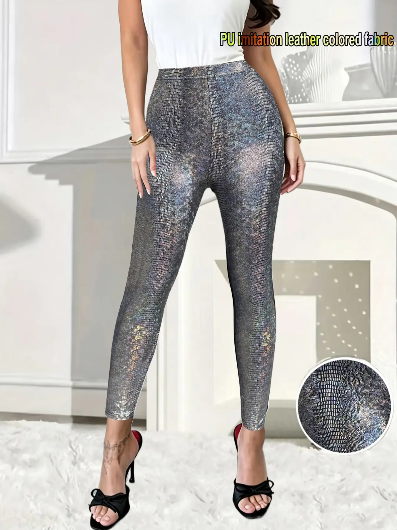 New Bestseller Laser Imitation Leather Patchwork Pants, Festival Party, Comfortable Breathable Versatile, Individual Elastic Bottoms