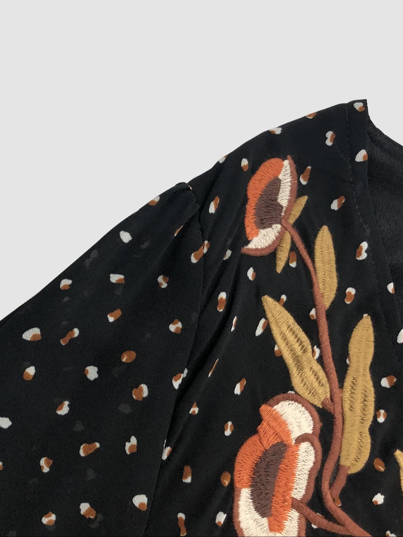 Women's Boho Flroal Embroidery Ruffled Hem V Neck A Line Fitted Woven Dress, All Over Print Bishop Sleeve Midi Dress for Spring & Fall, Women's Casual Clothing for Daily Wear