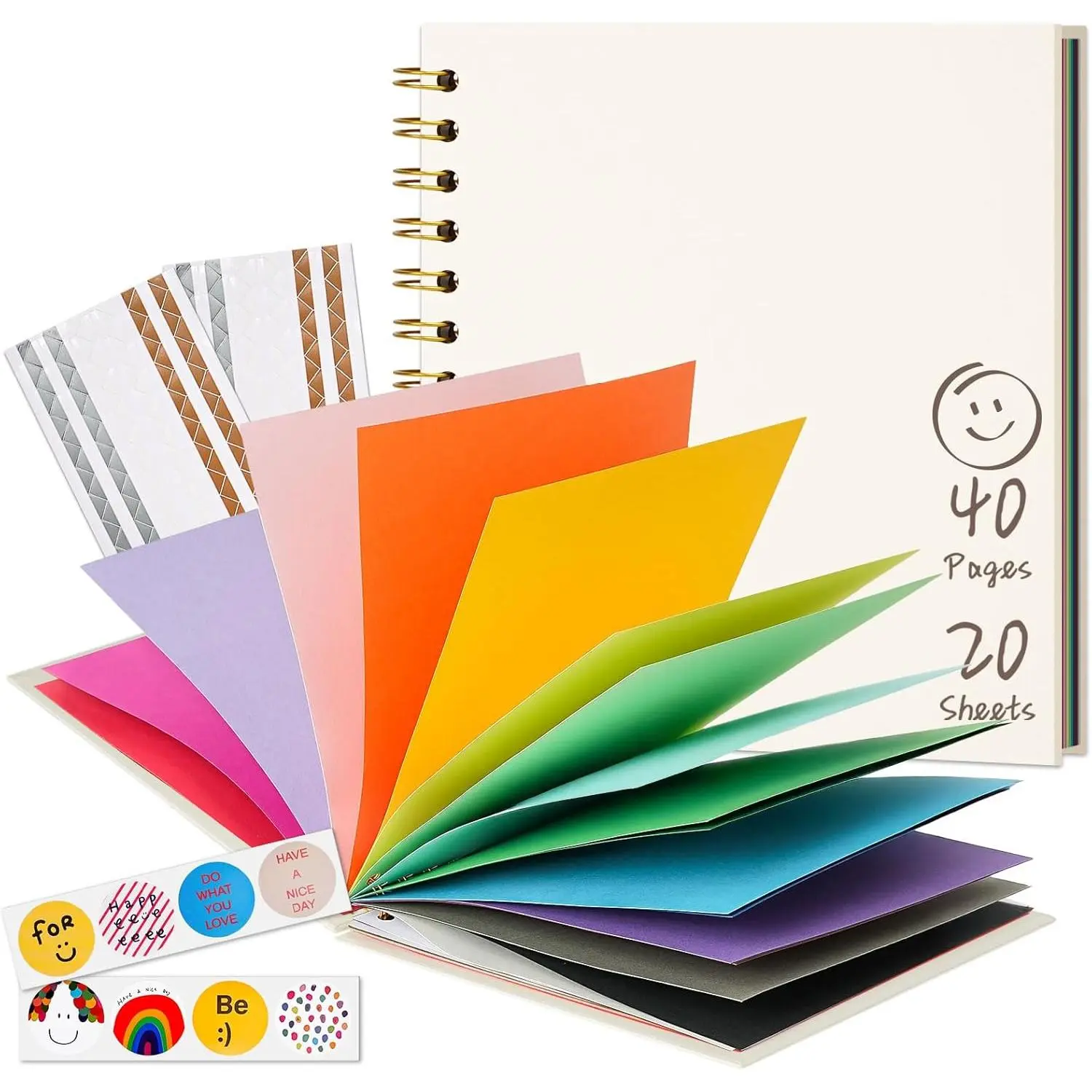 DIY Scrapbook 7x7 in, 20 Sheets Cream | Spiral bound art journal, 40 pages, for drawing writing photos stickers,  for  creative craft