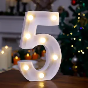 Battery Powered LED Marquee Number 5 Light Up Sign, Decorative Night Light for Wedding, Birthday, Party, Christmas Home Decor