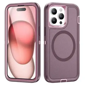 Compatible with iPhone 16, 15, 14 Pro Max Plus, 3IN1 Hybrid Heavy Duty Armor Magnetic Protective Phone Case HNZ0162