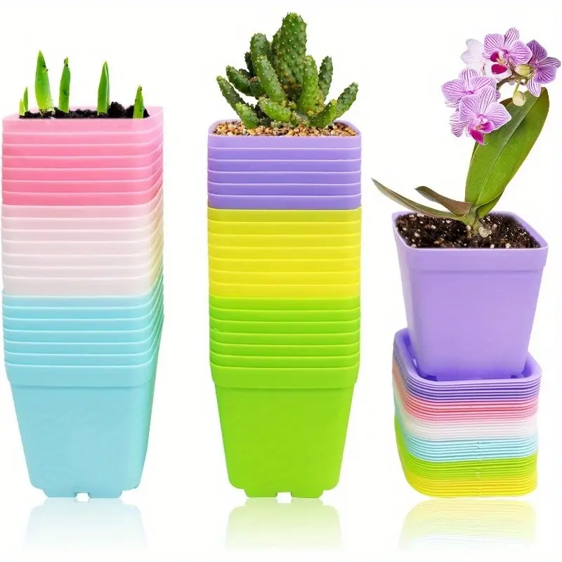 Random colors, a set of 42 bright seedling containers, including small plastic pots and square seedling pots, are very suitable for planting succulents and flowers (21 seedling pots and 21 seedling trays).