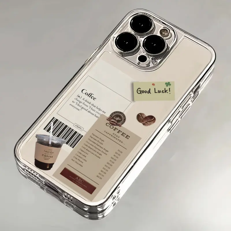 Cafe Receipt Collage Phone Case, Espresso Ticket Barcode Neutral Clear Cover for iPhone 17 16 15 14 13 12 11 X Plus Pro Max, Coffee Lover Gift
