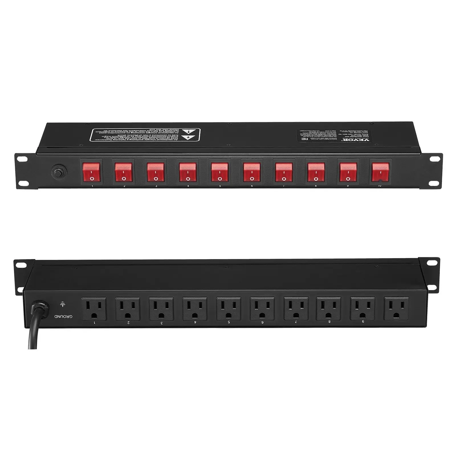 19-Inch 1U Rackmount PDU Power Distribution Unit, 10-Outlet Steel Enclosure, IEC C13/C14 Compatible, Surge Guard, Overload Safe, Easy Install for Data Centers Indoor Server Cabinets