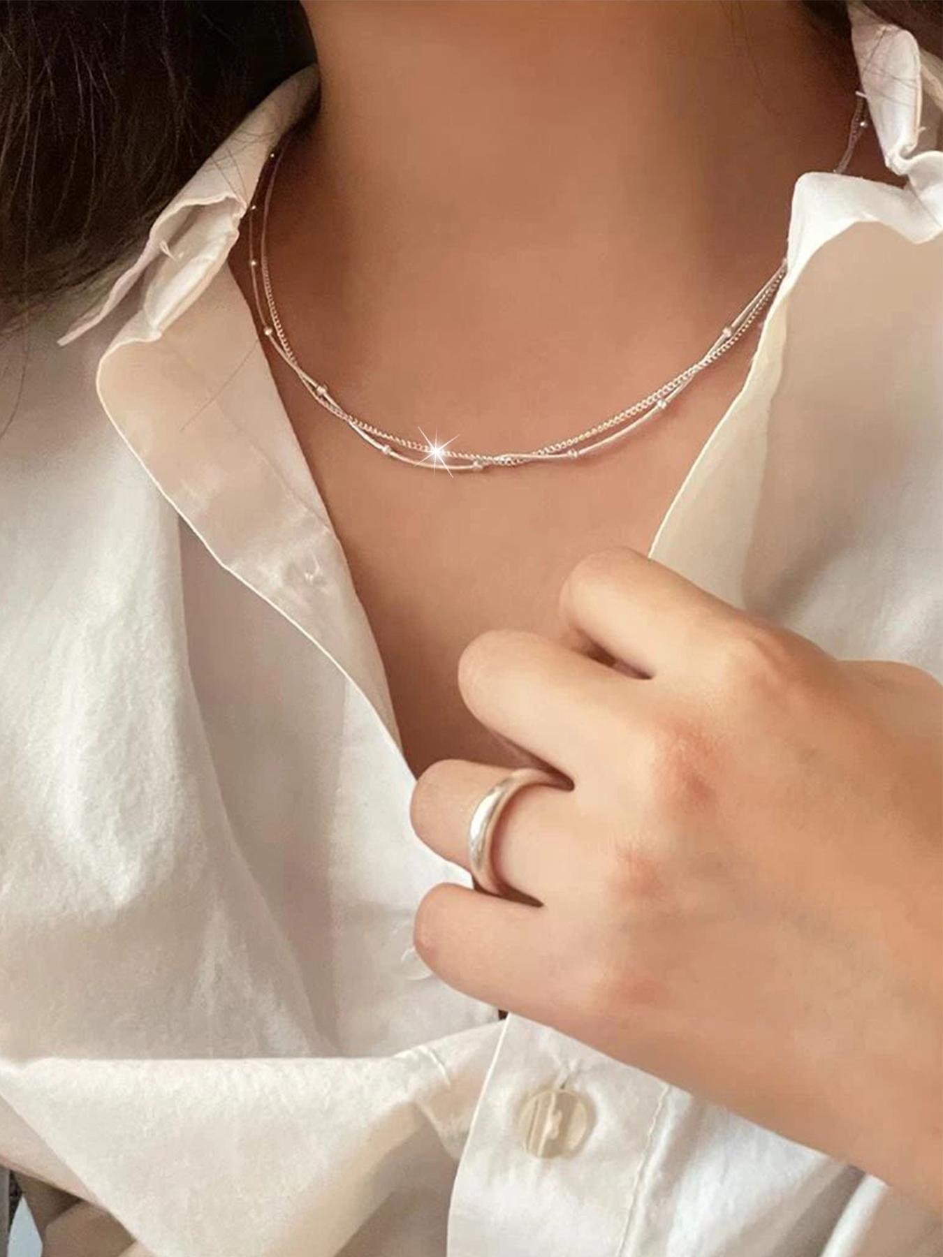 925 Sterling Silver Women's Elegant Chain Necklace, Exquisite Trendy Pendant Necklace, Chic Jewelry As Gift for Girlfriend  Silver Jewelry, Minimalist Chain Necklaces