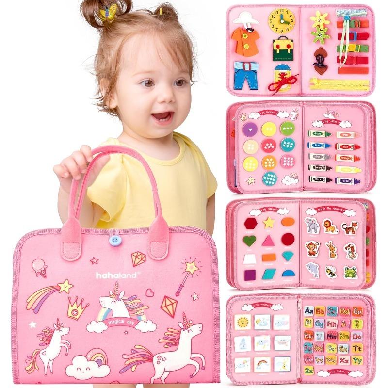 Felt Learning Board Set with Unicorn Design, Portable Interactive Multi-Page Cloth Book for Age 3+, Parent-Child Learning Activities, Visual Learning Tools