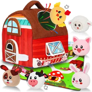 Baby Toys 6-12 Months - Soft Barn Toy with Stuffed Farm Animals, Rattle - Montessori Toys  Babies 6 Months Old Sensory Infant Toy Baby Gifts Easter Basket Stuffers New model