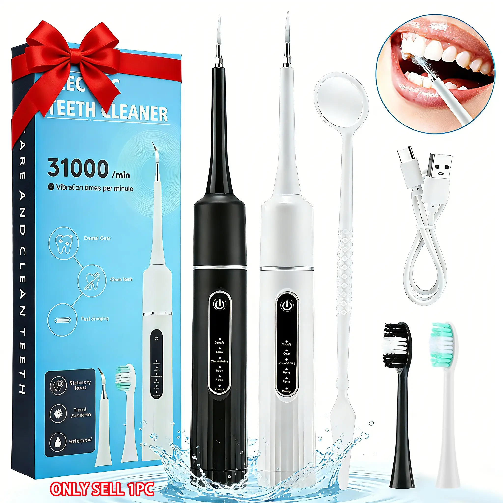Electric Toothbrush with Replacement Head, 6 Modes Adjustment Deep Cleansing Protecting Gums Toothbrushes for Adults, Rechargeable Electronic Toothbrushes, Waterproof  Teeth Cleaner, Toothbrush Kit
