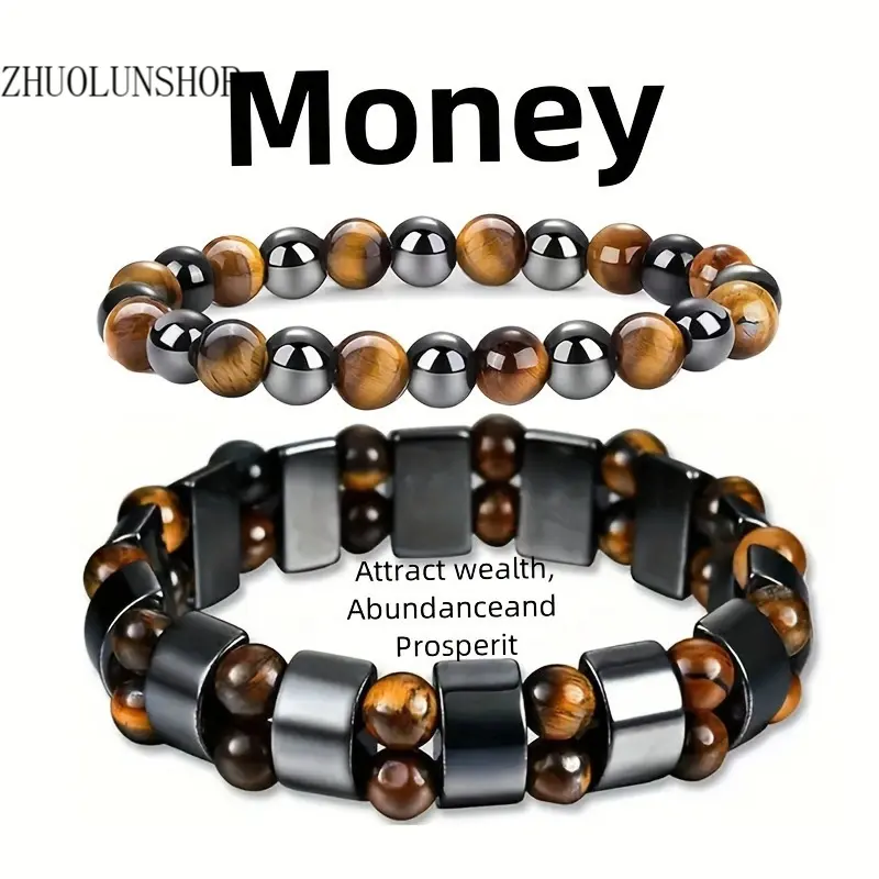 Tiger‑Eye‑Stone & Obsidian Hand‑Made Double‑Protection Bracelets for Men Women & Teens Attract Abundance and Prosperity Wealth‑Focused Daily‑Wear Spiritual Accessory, Well‑Wish Spiritual‑Keepsake Design, Smooth Polished Stones with Sturdy Hand‑Knotted Com