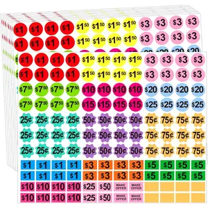 1980 PCS 3/4" 3 Shapes Colored Removable Pre-Printed Price Stickers for Yard Garage Flea Market