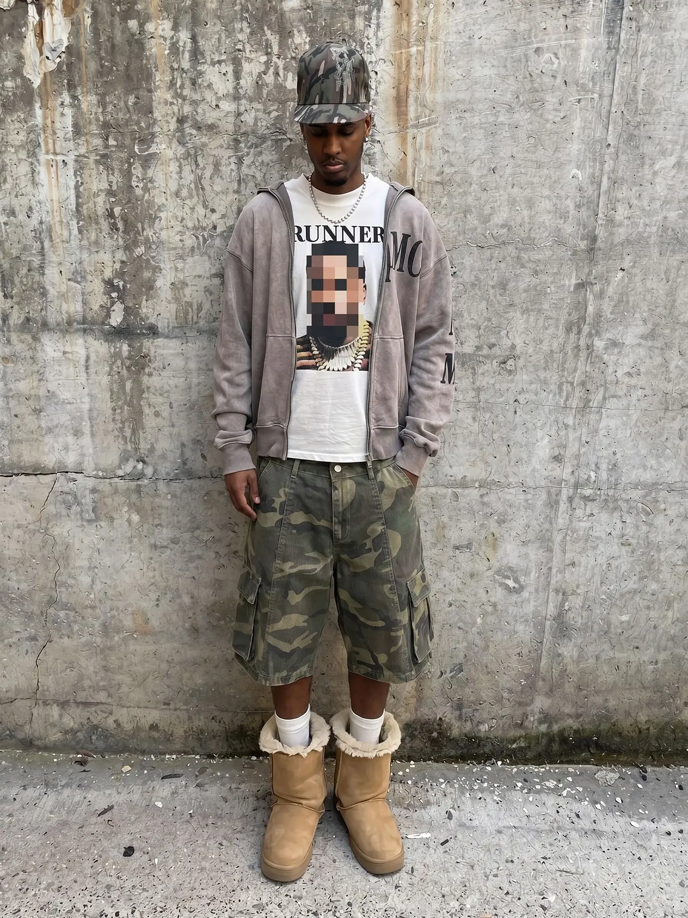 Camouflage Shorts, Workwear Denim Shorts, Multi-Pocket Denim Shorts, Summer Pants, Loose-Fit, Street Style, Cotton, Hip-Hop Fashion, Camo Cargo Short, Camouflage Streetwear Shorts