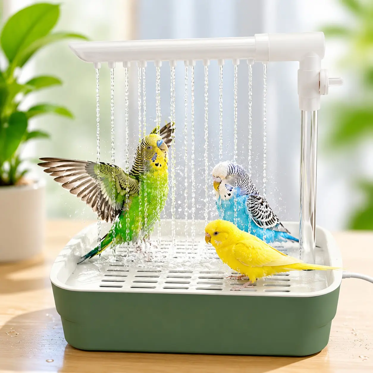 Automatic Watering Parrot Bath Bowl, Quiet Pump USB Powered, Adjustable Flow Bird Cage Fountain, Ideal for Budgies and Small Birds