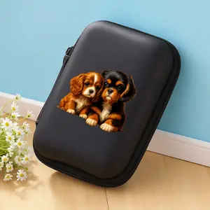 Cute dog pattern printed storage box with mesh pocket and compact design - cable/headphone/charger storage box, suitable for office, travel, animal lovers - durable and portable electronic accessory organizer