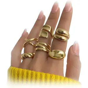 Chunky Gold Rings for Women Non Tarnish 18K Gold Plated Stackable Thumb Ring Statement Rings Set