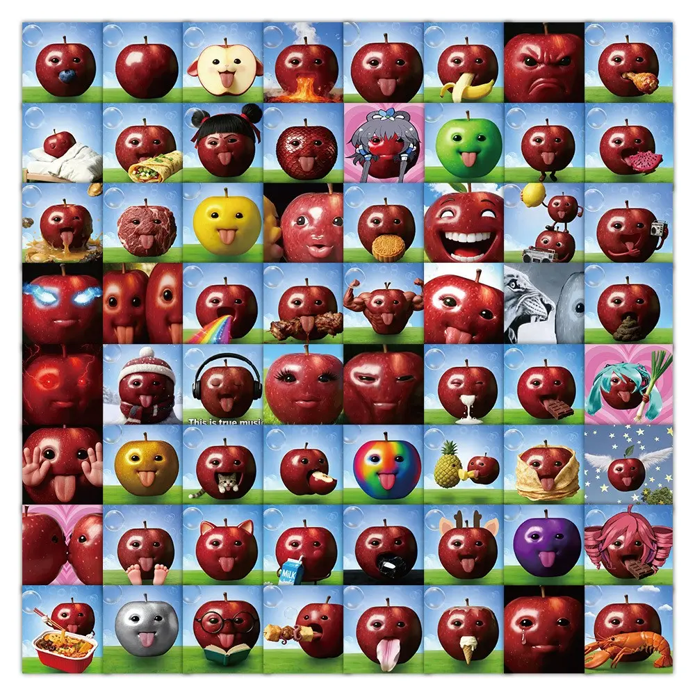 72 Abstract Apple Face Stickers, Fun and Unique Cup and Notebook Decorations, Btm1352bc Model, Perfect for Creative Projects