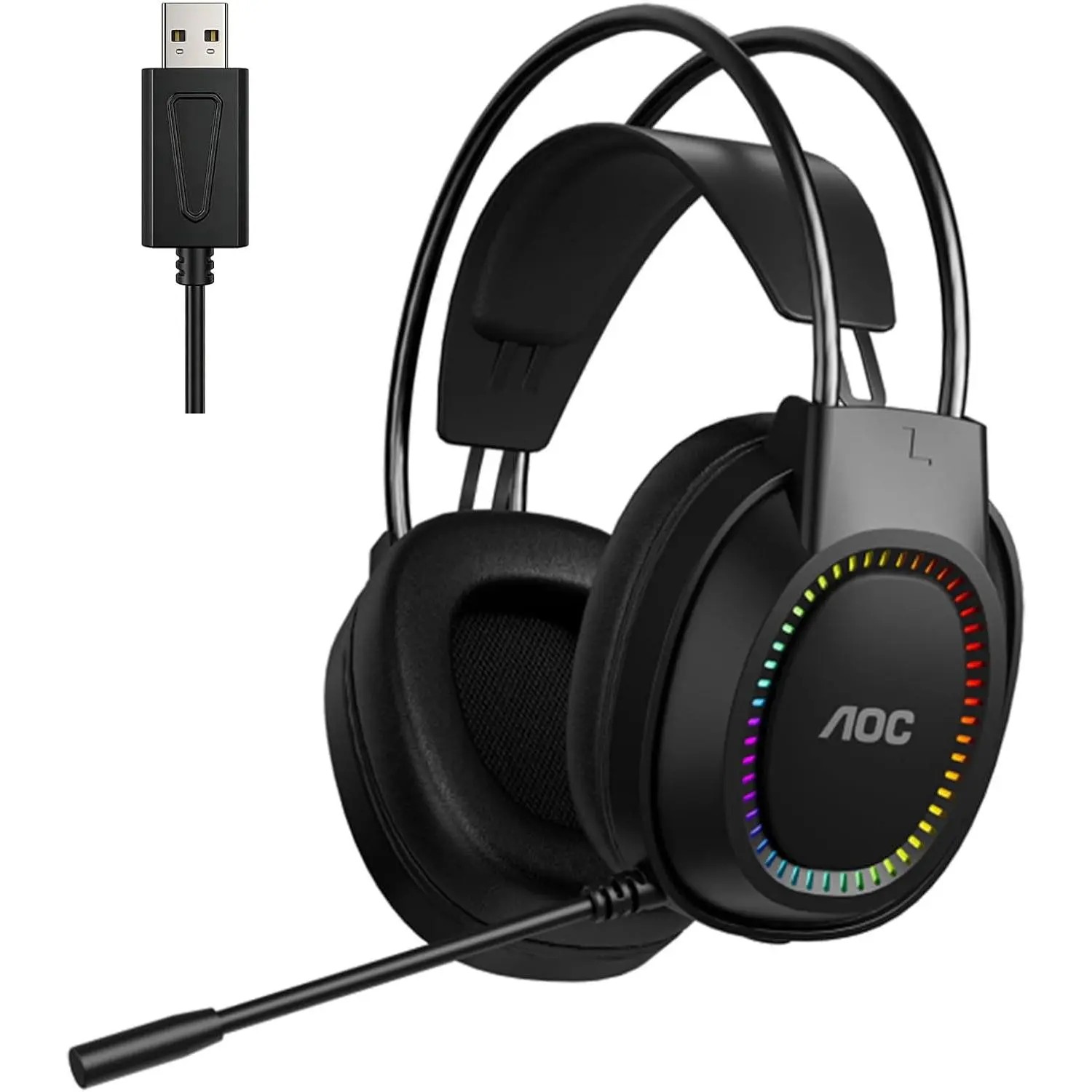 Wired Gaming Headset with Mic, USB Gaming Headphone with Stereo Sound for PC/Laptop/PS4/PS5, 50mm Drivers RGB Corded Headphones for Game/Work/Music, ACG2500