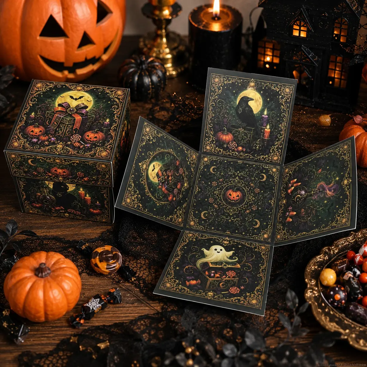4pcs Halloween Explosion Gift Boxes, Creative Expandable Surprise Box, Lidded Gift Packaging, Halloween Theme Party Decor, Perfect for Gifts and Surprises
