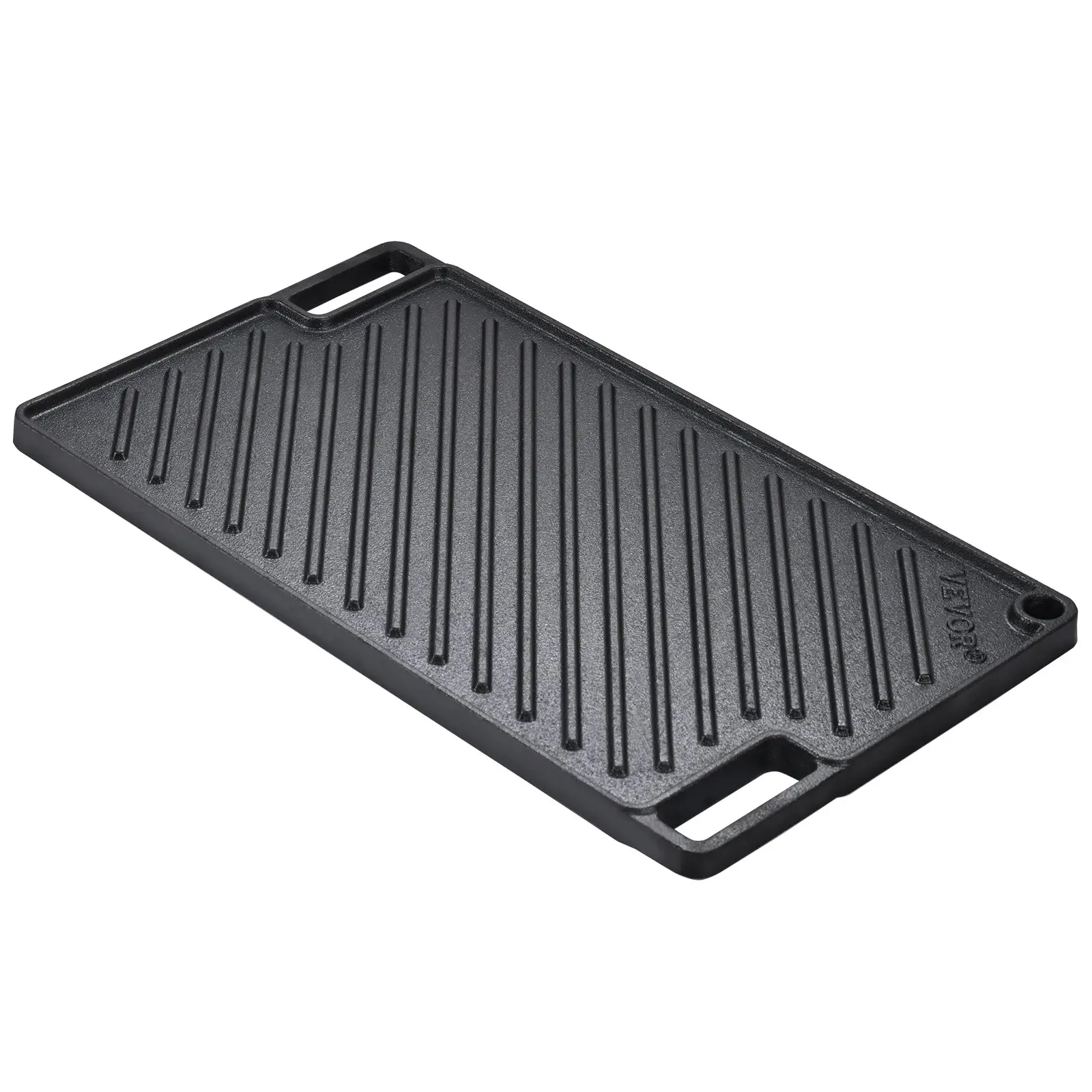 【toolupgrade】VEVOR Reversible Grill/Griddle, 9.7" x 16.7" Pre-Seasoned Cast Iron Griddle, Rectangular Double Burner Griddle Pan, Non-Stick Family Pan Cookware with Handles, Flat Top Plate for BBQ, Gas Grill, Black