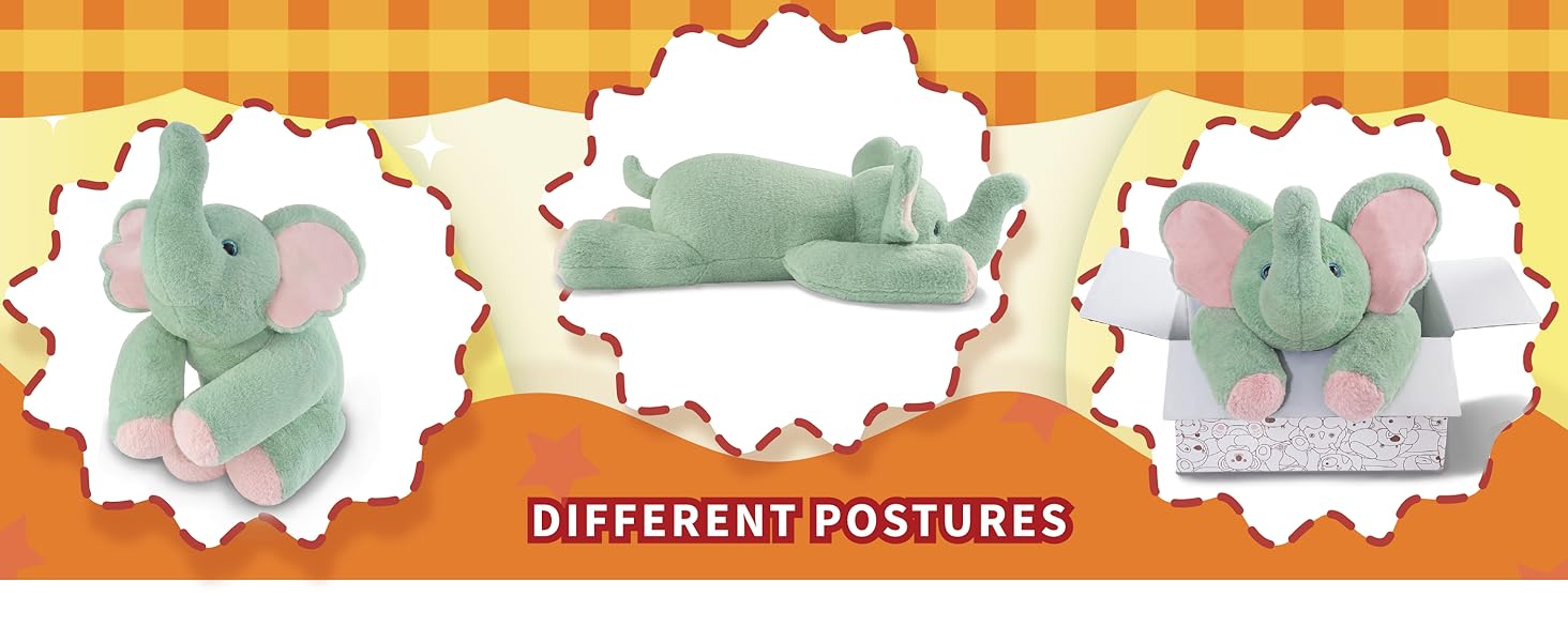 20"| 3.3 Pound Elephant Weighted Stuffed Animals, Large Pillowfort Plush Animal Toys for Kids Adults, Large Body Pillow for Gifts Presents Birthday Christmas Holiday