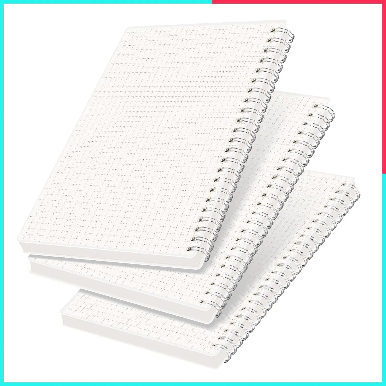 Graph Grid Paper Notebook, 3-Pack A5, 160 Pages Each, 100 GSM Thick Paper, Spiral-Bound, Flexible Plastic Cover, for Students, Homework, Math & Engineering
