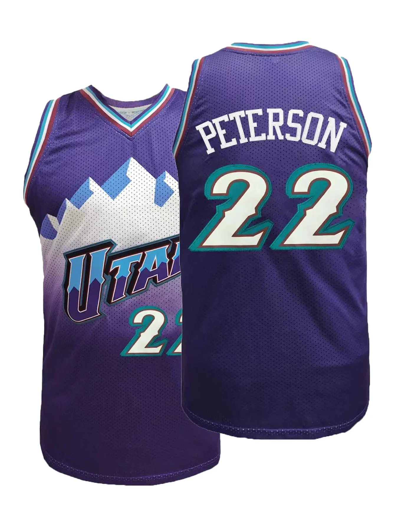 Vintage Utah #22 Stitched Basketball Jersey, Men's Throwback Purple Mountain Mesh Jersey, Classic Embroidered Unisex Basketball Uniform for Collection & Daily Outfit