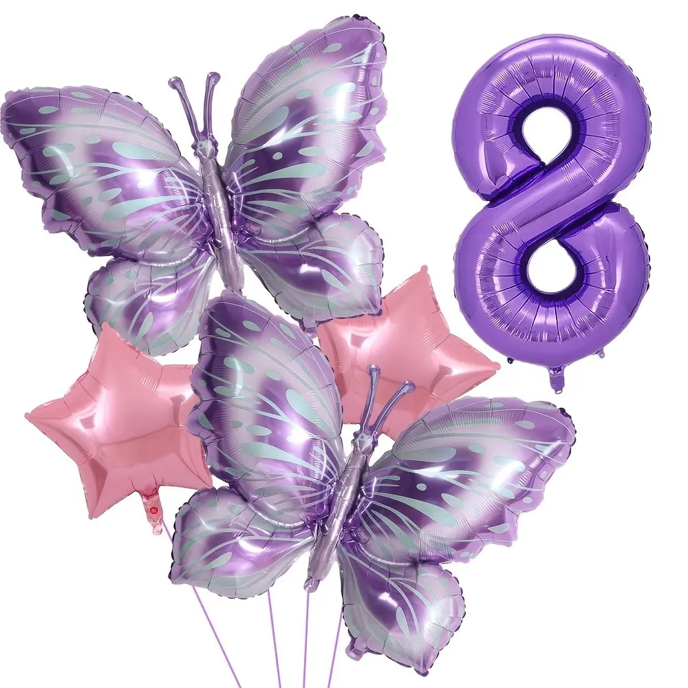 5 Piece Butterfly Number Balloons Set, Gradient Balloons with Stars, Balloon Decorations Kit, Perfect for Birthday Parties, Party Decorations, Anniversary Celebrations, Kid Birthday Party Balloon
