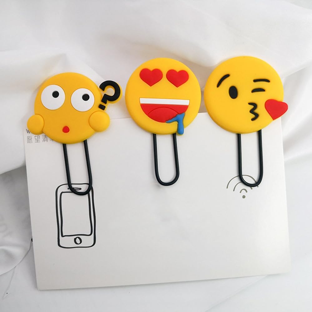 SICANDAENHK Super cute novelty emoji bookmarks every student loves!Fun creative paperclip style book markers with lovely funny emoticon designs, random 10 pieces set perfect for kids, girls and boys at school, great for reading notes, page marking