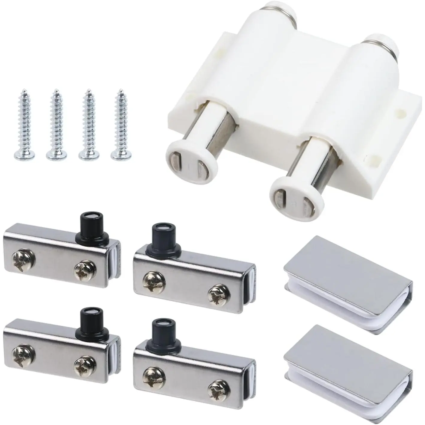 Stainless Steel Glass Door Pivot Hinge with Catch and Clamp Set - Hole-Free Install for 3-6mm Glass Shower Doors