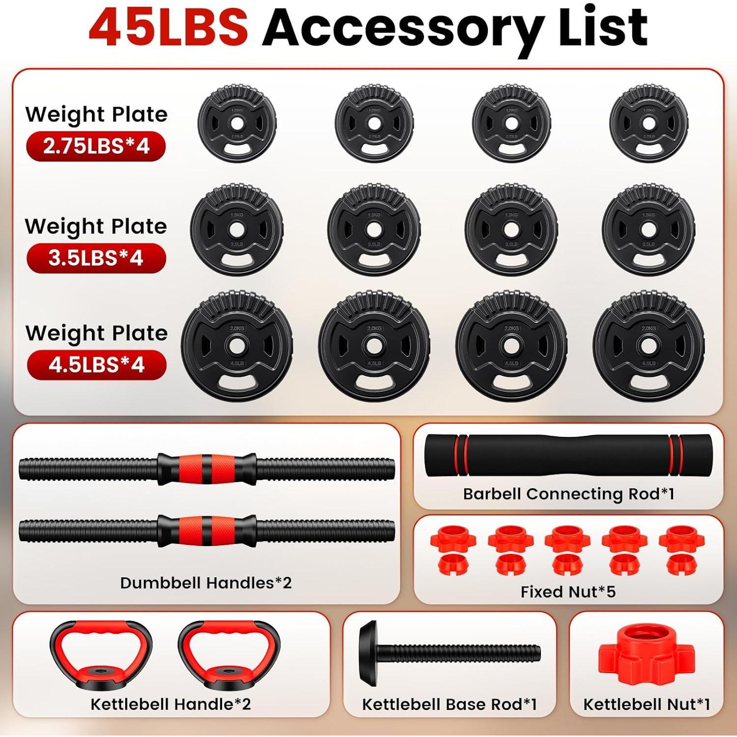 Adjustable Dumbbell Set, 22/33/45/70/90lbs Free Weight Set with Connector, 5-in-1 Dumbbell Set for Barbells, Kettlebells, Push up Stand, Weight Plate, Fitness Exercises for Gym Suitable Men/Women Adjustable Dumbbell Set, 22/33/45/70/90lbs Free Weight Set with Connector, 5-in-1 Dumbbell Set for Barbells, Kettlebells, Push up Stand, Weight Plate, Fitness Exercises for Gym Suitable Men/Women