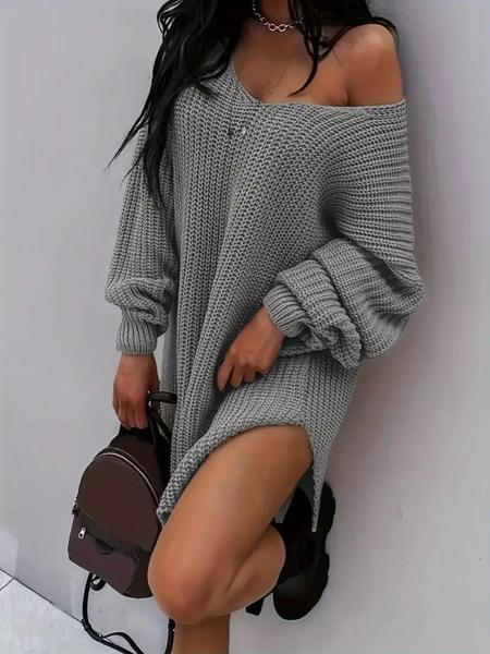 【Plus Size】 Women's Solid Color Sweater Dress, Casual Comfy Chic Knit Dress for Fall & Winter, Women's Plus Clothing for Daily Wear