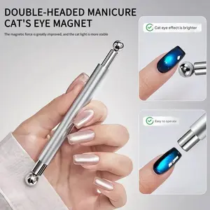 Magnet Steel Ball Nail Art Magnetic Stick Set Long Aluminum Handle Double Head Nail Magnet Tool Pens Magnetic Cat Eye Nail Gel Polish Manicure Tool