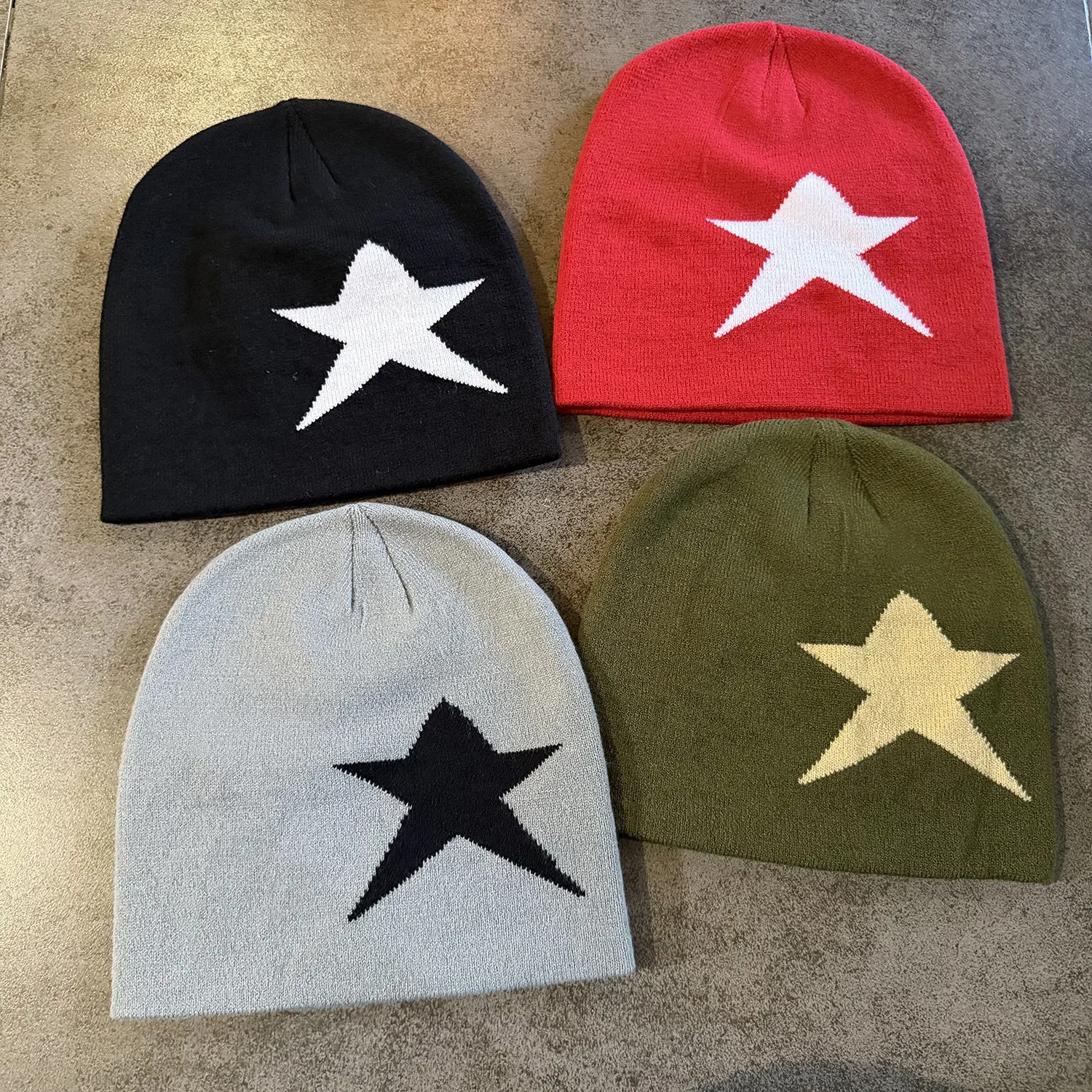 Star beanie hat star design knit hats winter warm skull caps knitted headwear fashion casual outdoor sport caps trend streetwear accessories black red grey green soft warm cap gifts