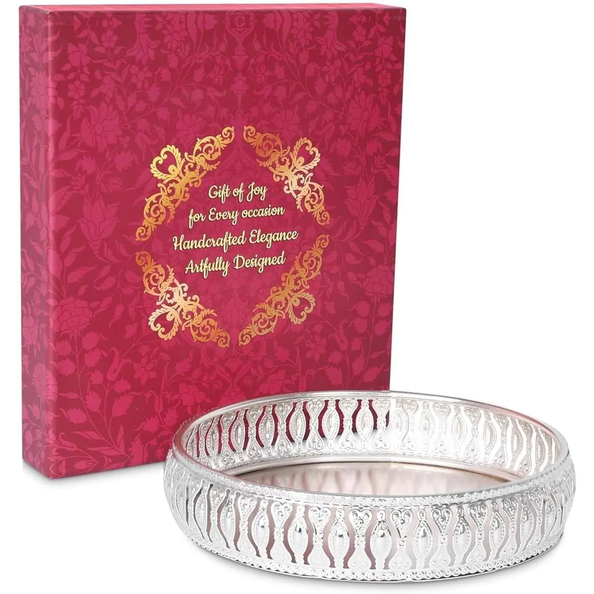 Silver Decorative Tray Serving Sets for Dry Fruit Dessert Chocolate, Ideal for Home Pooja Decor, Christmas Diwali Housewarming Wedding Return Gifts
