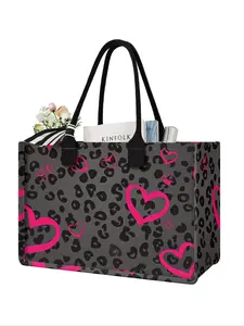 Heart Pattern Leopard Print Lightweight Tote Bag, Casual Large Capacity Shoulder Bag for Women, Fashionable All-match Beach Bag for Daily Life & Work