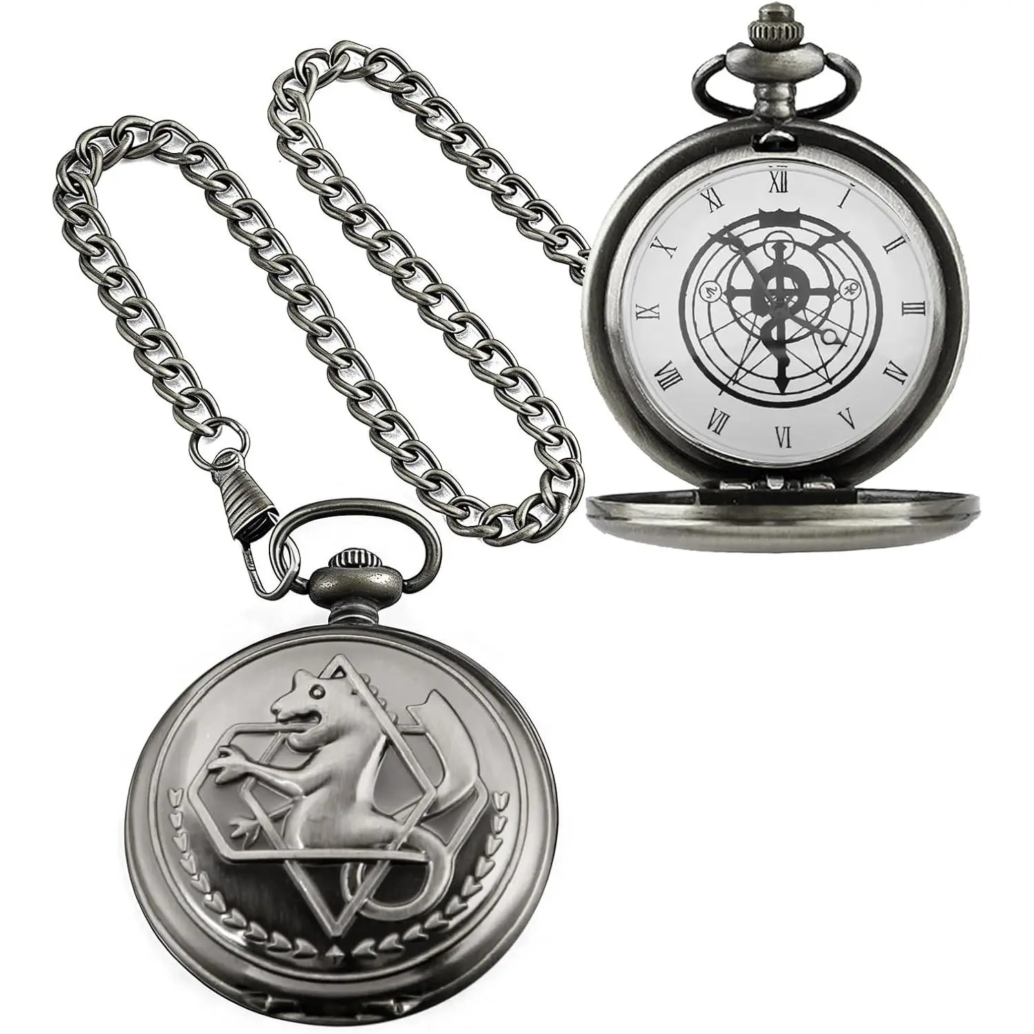 Vintage Pocket Watch with Chain for Men, Embossed Retro Look Case, Compact Accessory for Cosplay, Special Events & Father's Day Gifts, Male Wear