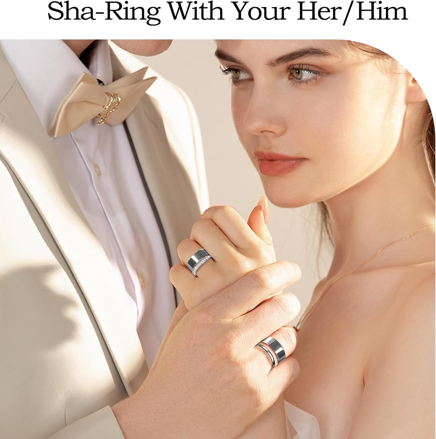 2 Pack 14K Gold Plated Stackable Rings , Cubic Zirconia Simulated Diamond Stacking Rings Eternity Bands for Smart Ring