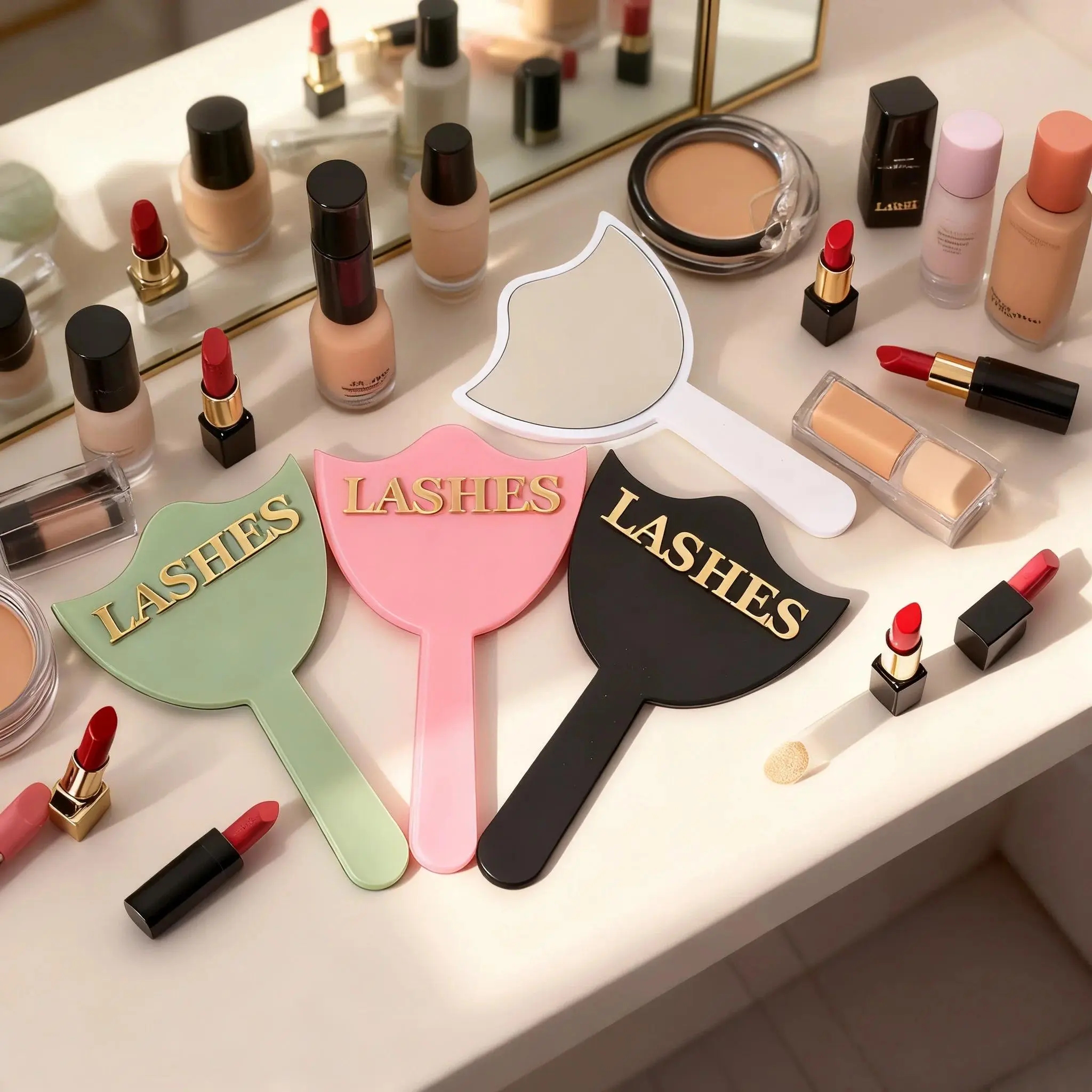 Acrylic Handheld Makeup Mirror with Handle for Eyelash Extensions SPA Salon Professional Portable Vanity Hand Cosmetic Mirror