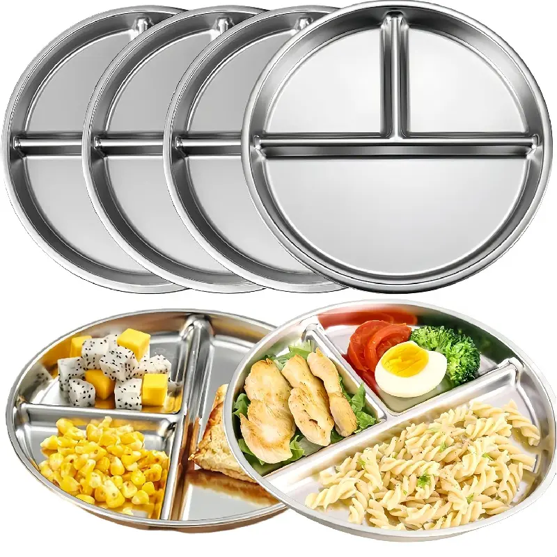 Stainless Steel Plates 6 Pack , 9 Inch Non Toxic Unbreakable Divided Plates |   Metal Camping Plates,Portion Control Plates for Balance Lunch, Bariatric & Diabetic Diet,Dishwasher Safekb