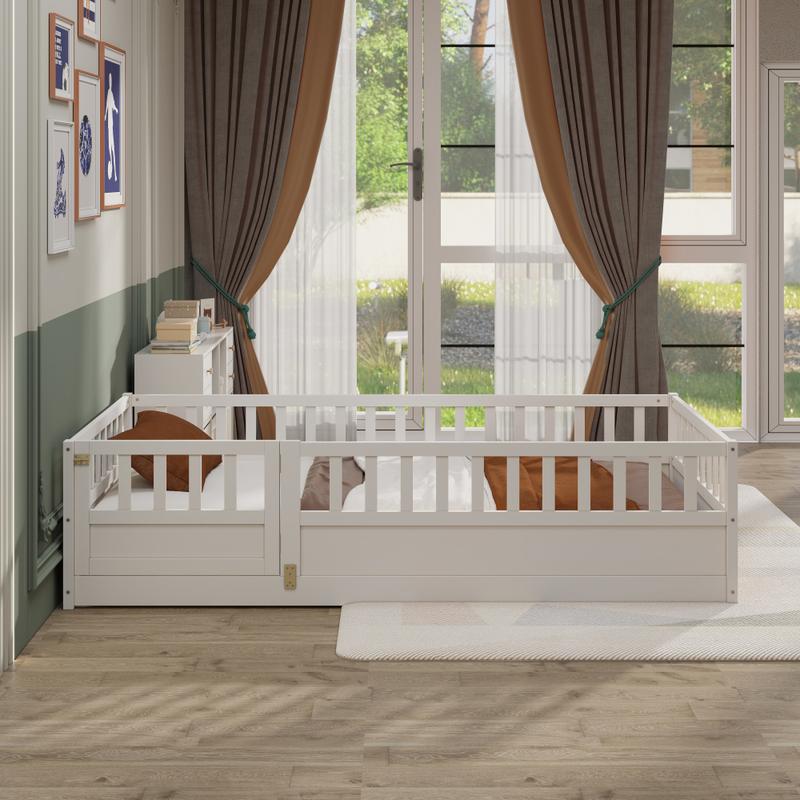 Twin Size Floor Bed, Integral Construction with Super High Security Barrier, Door, Children's Floor Bed Frame, Montessori Wooden Children's Floor Bed Twin Size Floor Bed, Integral Construction with Super High Security Barrier, Door, Children's Floor Bed Frame, Montessori Wooden Children's Floor Bed