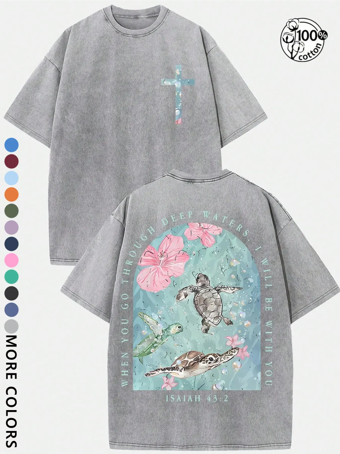 Unisex Christian Clothing, Garment-washed 100% Cotton Short-Sleeve Graphic T-shirt, Y2K Fashion Streetwear