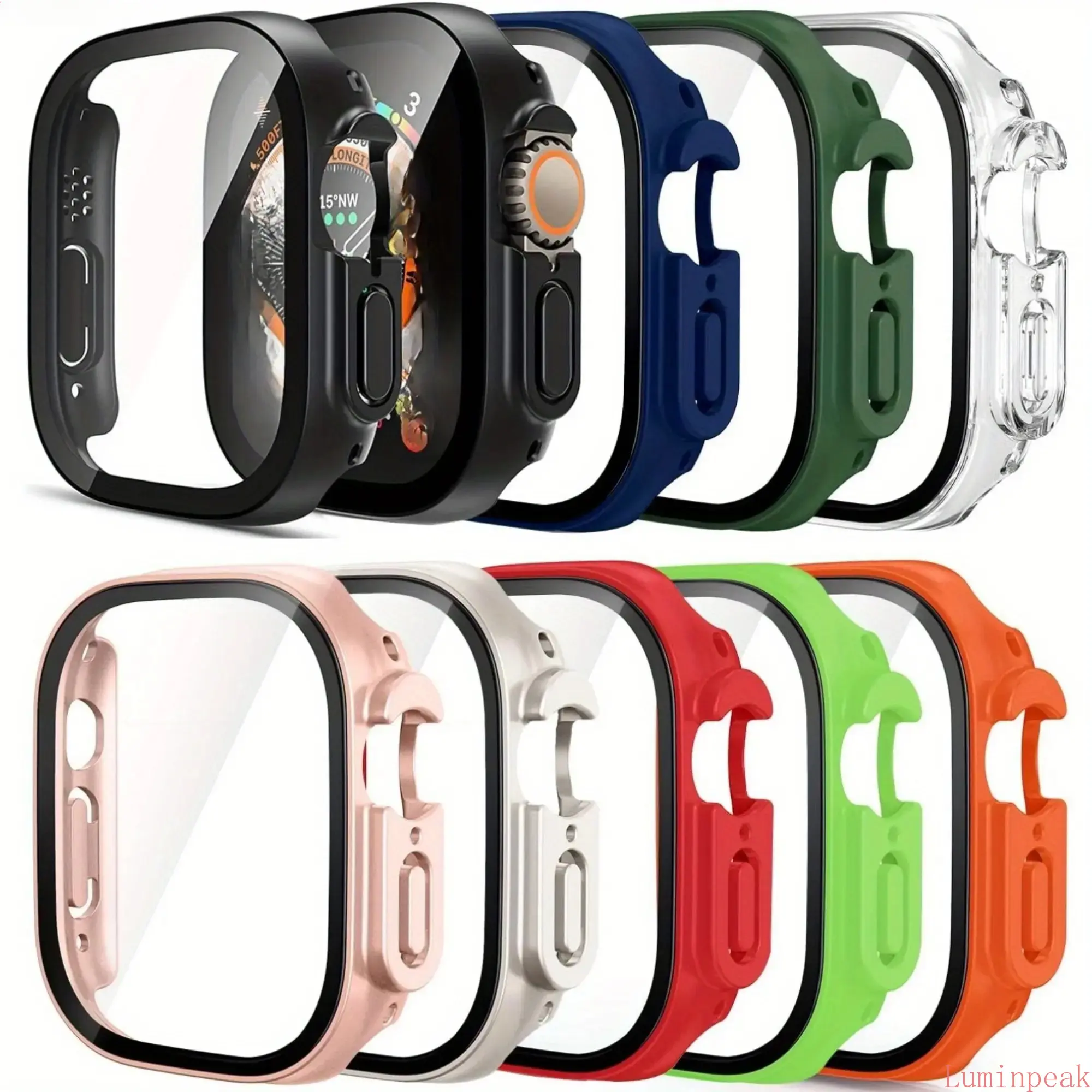 2026 New 9 PCS Anti-Prying Protective Case for Apple Watch Ultra & Ultra 2, 49mm Tempered Glass Full Coverage Bumper Shell, Scratch Resistant Shockproof Anti-Drop Design, Durable Full Screen Protective Accessory for Daily Wear and Outdoor Use