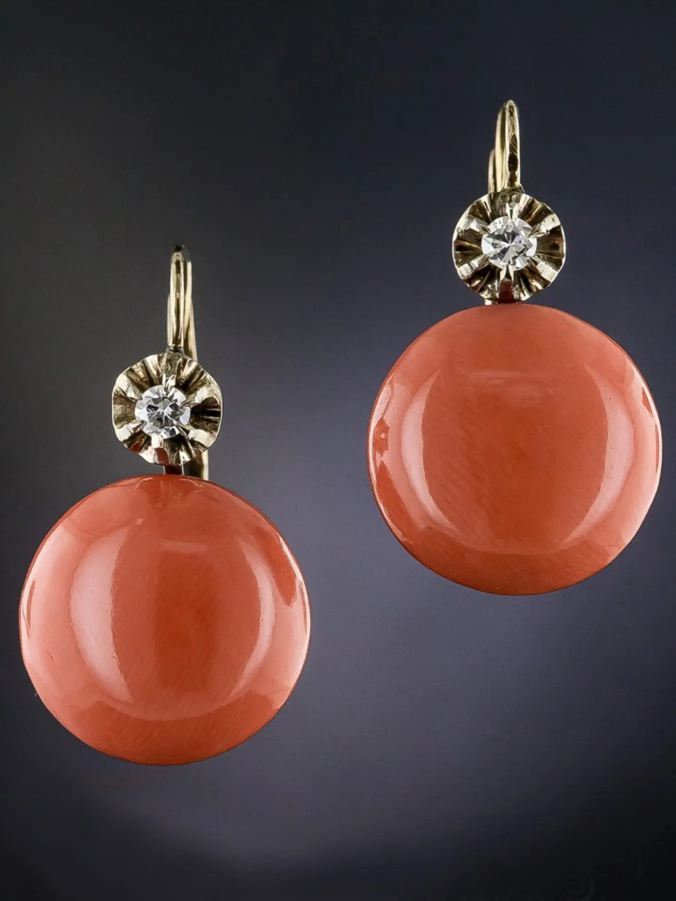 A pair of coral red earrings featuring round art deco lantern-style geometric designs, a gift for ladies, Casual Trendy Jewelry