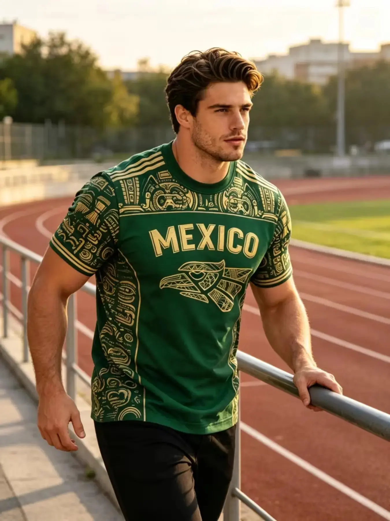 Men's 3D Short Sleeve T-Shirt, Mayan Totem Eagle Emblem, Casual Slim-Fit, All-Over Print, Summer Round Neck, Luxurious Fashion, Menswear, Tops
