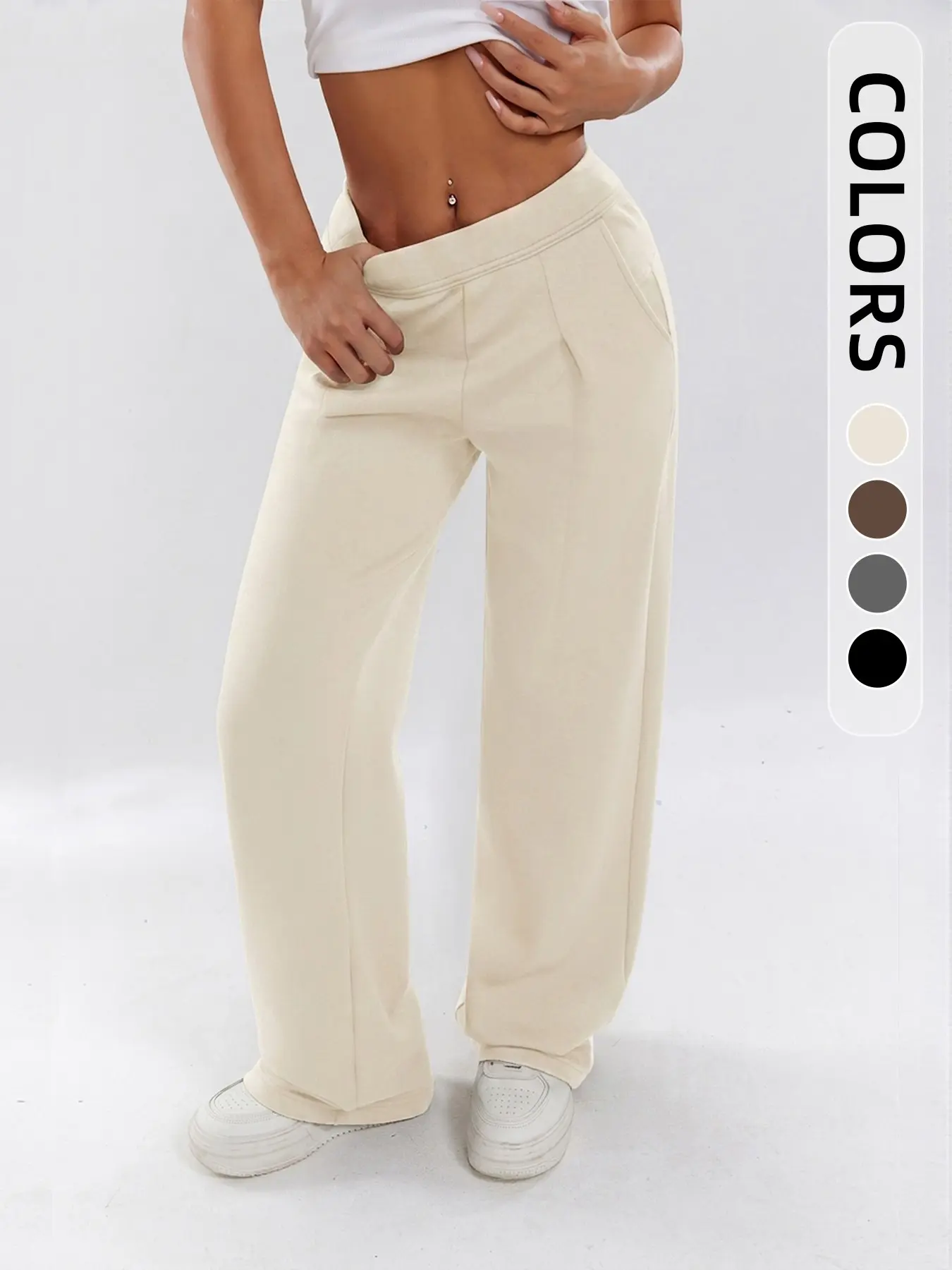Women's Sporty Wide-Leg Sweatpants, Side Pocket Straight Leg Pants, Ideal for Vacation & Travel, Comfortable Daily Wear, Active Lifestyle, Activewear Pants, Casual Athletic Trousers