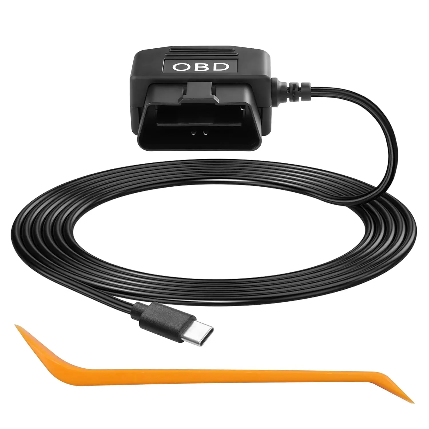 OBD Power Cable for Dash Camera OBD2 to Type C Adapter Hardwire Charger Cable 24 Hours Surveillance/Acc Mode with Low Voltage Protection 13-40V to 5V 3A (11.5FT/3.5M) (Straight USB C)