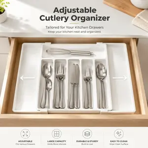 Expandable Silverware Drawer Organizer, Adjustable Cutlery Tray for Kitchen Utensil Storage