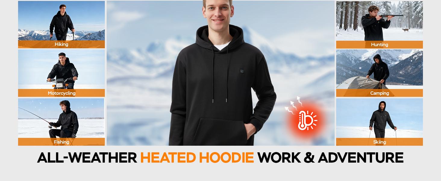 Men's Heated Hoodie - Electric Heating Sweatshirt with Fleece Lining, Winter Thermal Pullover for Outdoor & Daily| Battery Not Included (5V 2A/3A Recommended)