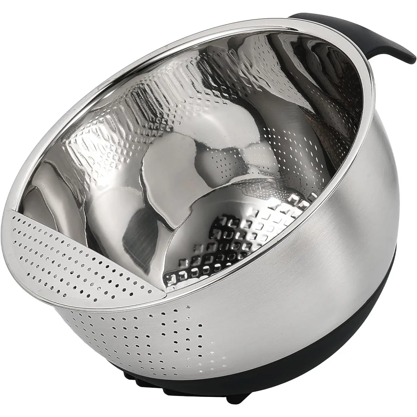 Stainless Steel Rice Washing Bowl with Strainer Quinoa Washer Colander, Side Drainers for Cleaning Fruits Vegetables Beans, Versatile Practical Kitchen Tool