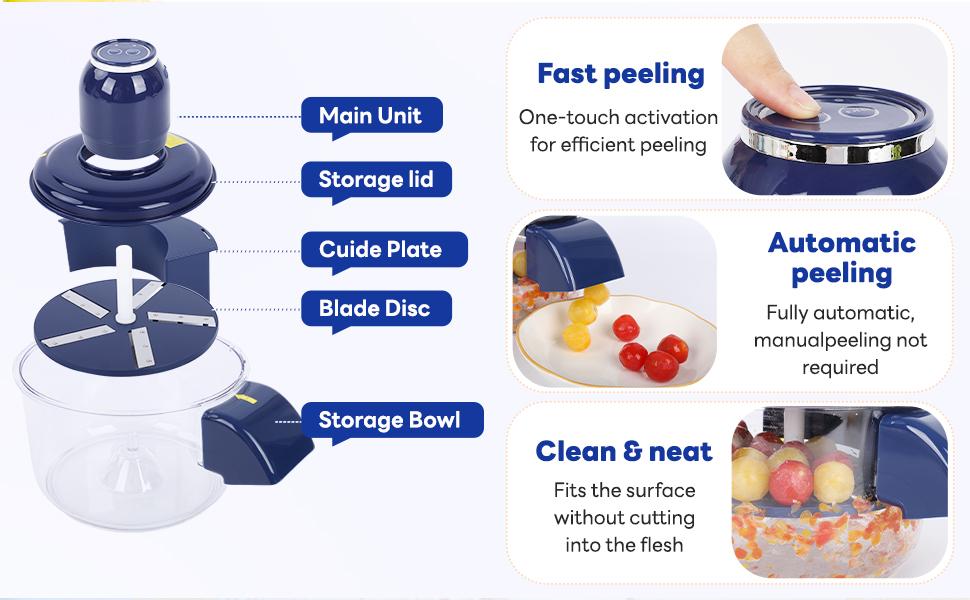 Automatic Grape Peeler Machine, Electric Garlic & Cherry Tomato Peeler Skin Remover Tool for Small Fruits, Effortless Peeling for Home Kitchen (Blue-1PC)