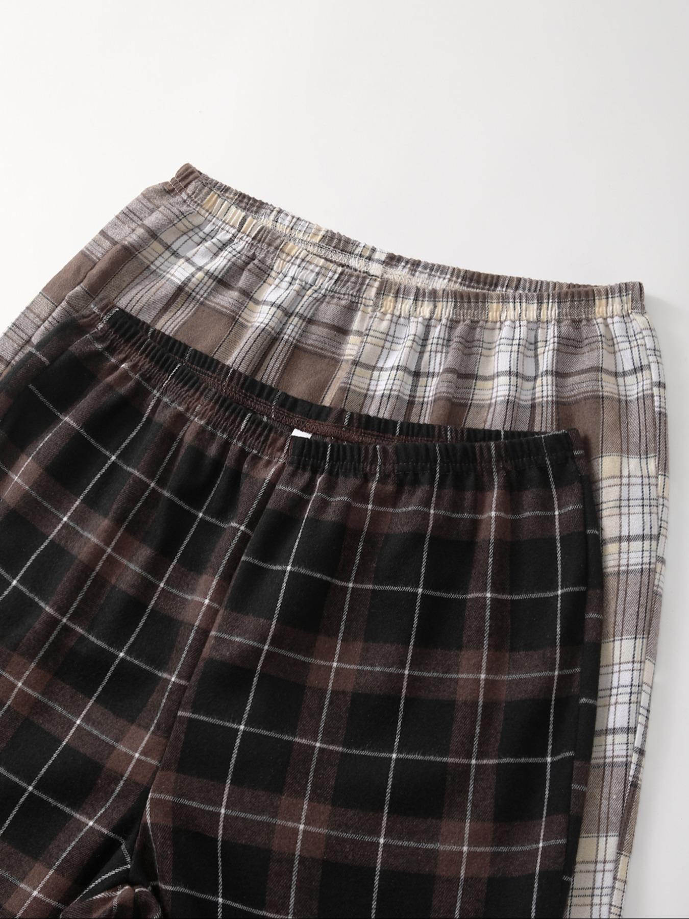 Men's Plaid Print Fitted Knitted Lounge Pants, Casual Comfy Soft Breathable Stretch Trousers for Daily Wear, Men's Pajama Sleepwear & Loungewear for All Seasons